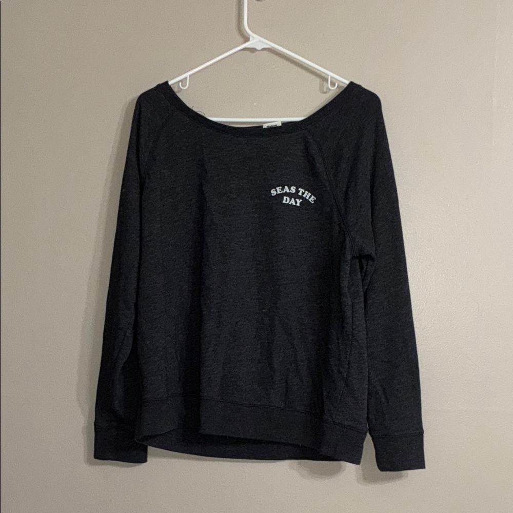 PINK Victoria's Secret Dark Gray Open Back Seas The Day Sweatshirt